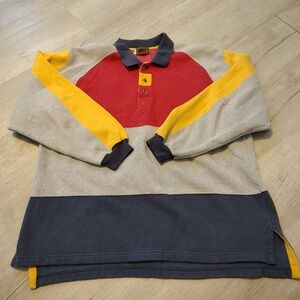 VTG Boston Traders Polo Rugby Sweater Fleece Lined Large Color Block Long Sleeve